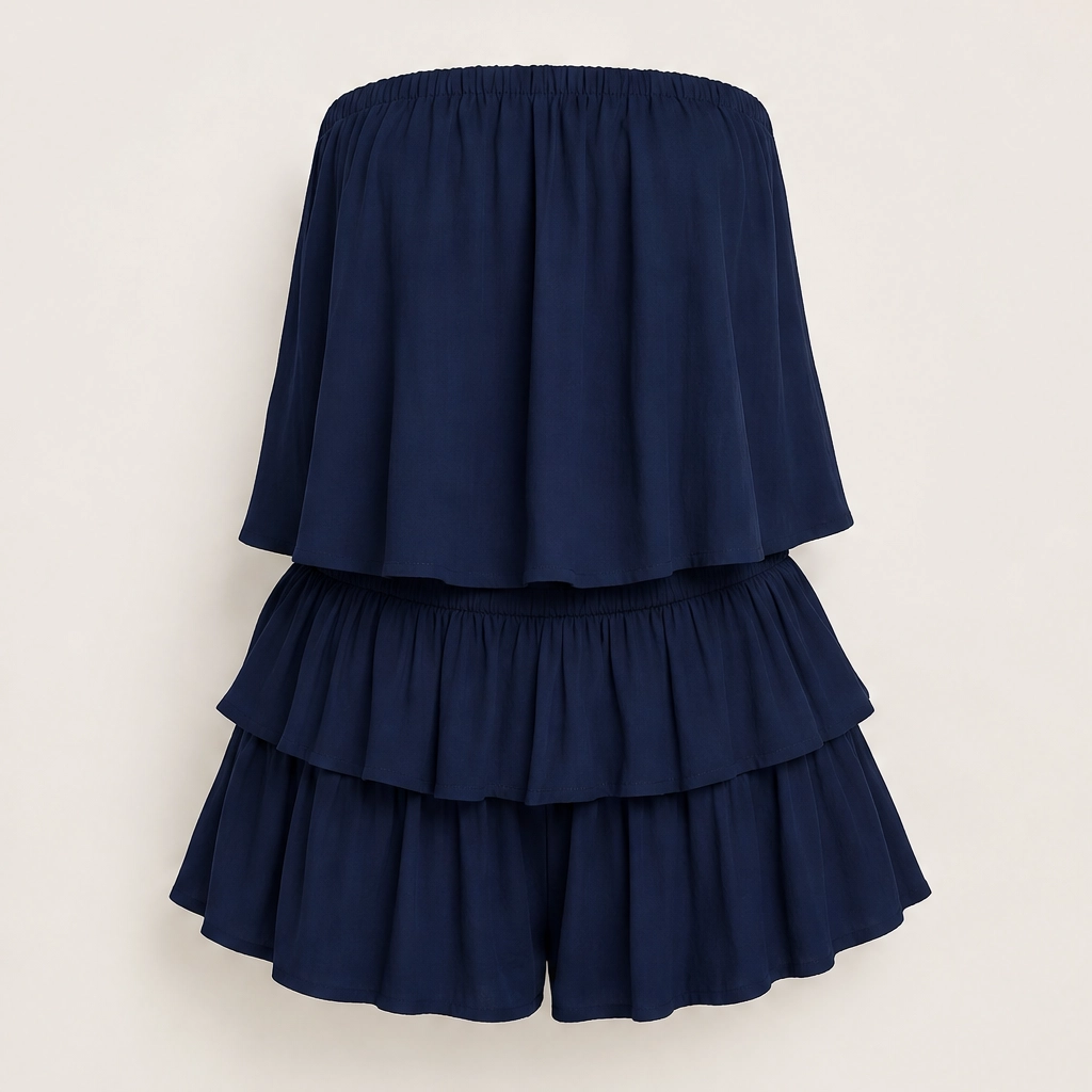Solera โ Strapless Smocked Ruffle Romper with Lined Shorts + 50% OFF