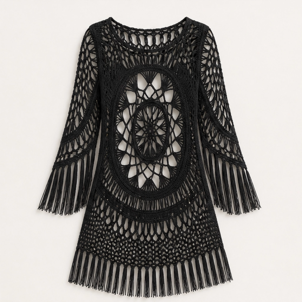 Marรฉvah โ Crochet Tassel Beach Cover-Up with Flowing One-Size Fit + 50% OFF