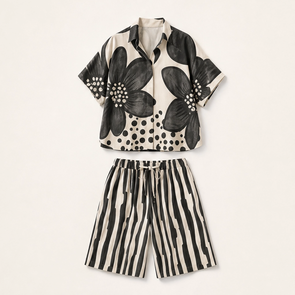 Florelleโข โ Breathable Botanical-Print Wide-Leg Two-Piece Set + 50% OFF