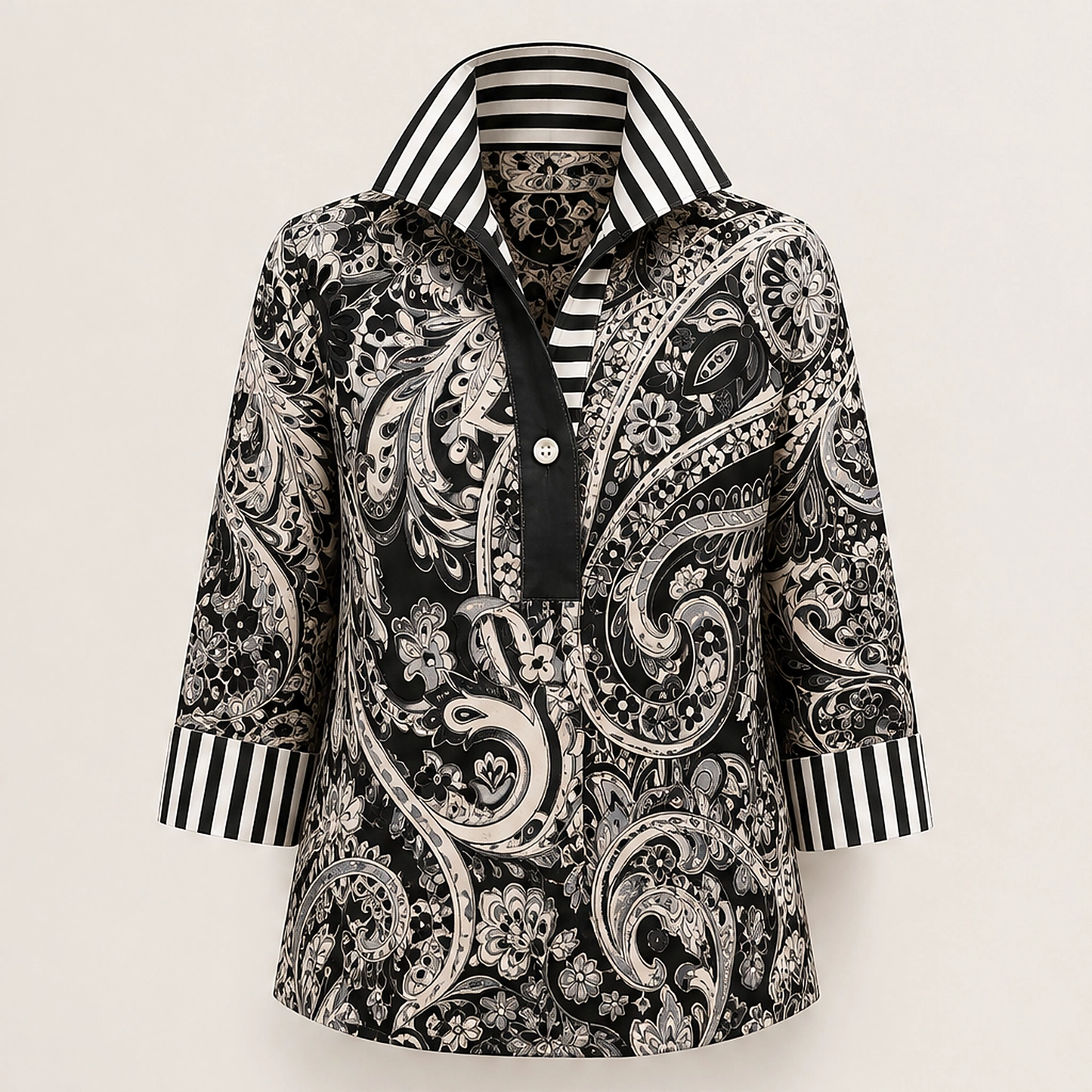 Poplyn โ Paisley Popover Shirt with Striped Turn-Back Cuffs + 50% OFF