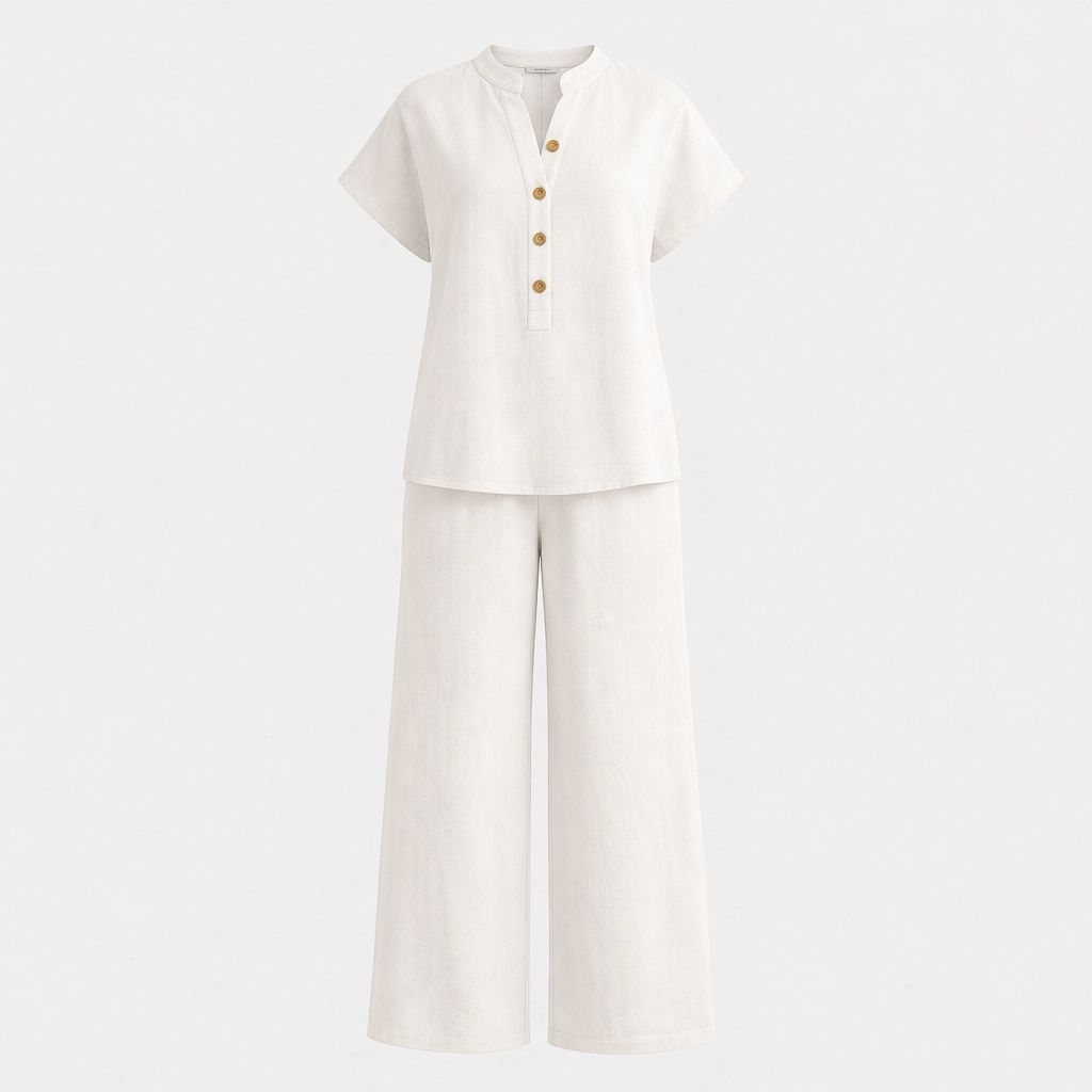 Solรจneโข โ Breathable Two-Piece Lounge Set, Short-Sleeve Top & Wide-Leg Pants + 50% OFF