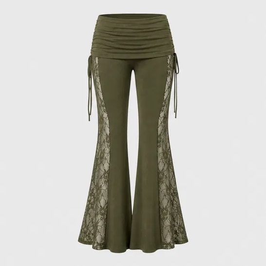 Ruchรฉlleโข โ Sheer Lace Panel Ruched Flare Pants + 50% OFF