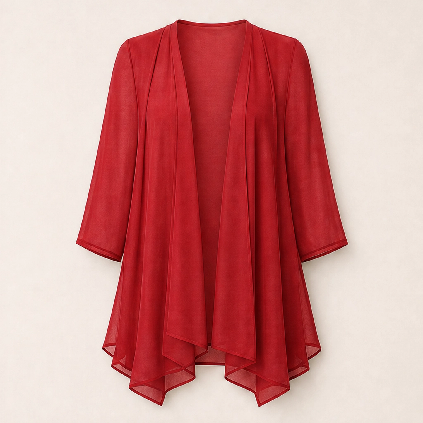 Gossamer โ Sheer Chiffon Open-Front Cardigan with 3/4 Sleeves + 50% OFF