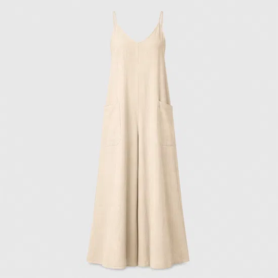 Sundraโข โ Cotton-Linen Wide-Leg Jumpsuit with Pockets & Adjustable Straps + 50% OFF