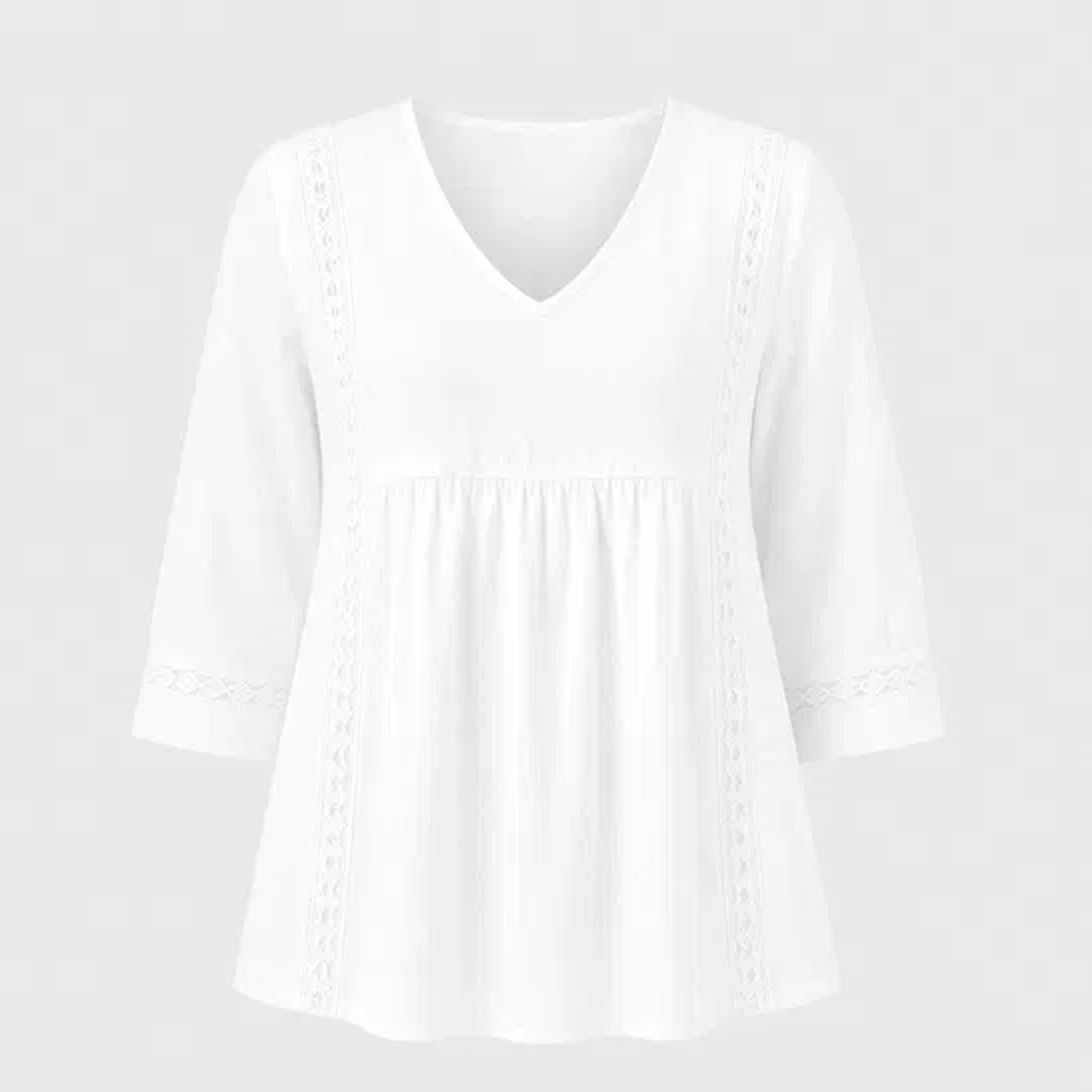 Lacelleโข โ Lace-Trim V-Neck Empire-Waist Top with 3/4 Sleeves + 50% OFF