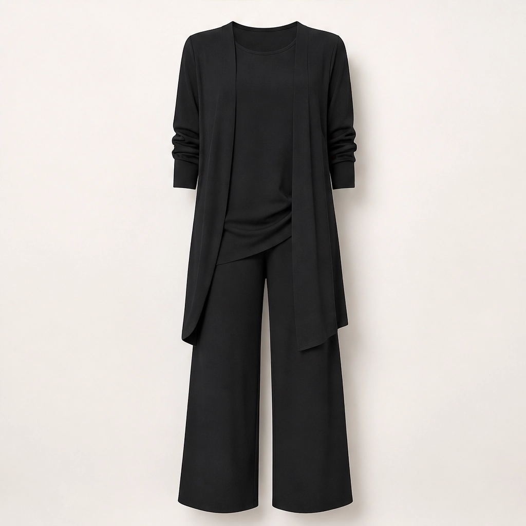 Velasera โ Relaxed-Fit Layered Duster, Top & Wide-Leg Pants 3-Piece Set + 50% OFF