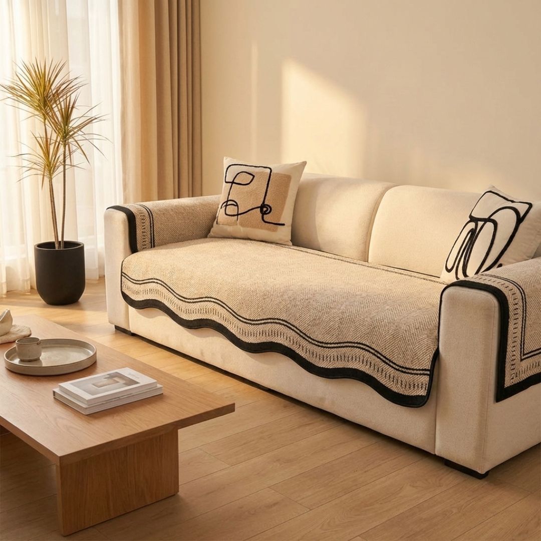 Loomedโข โ Non-Slip Herringbone Chenille Couch Cover with Wavy Edges + 50% OFF