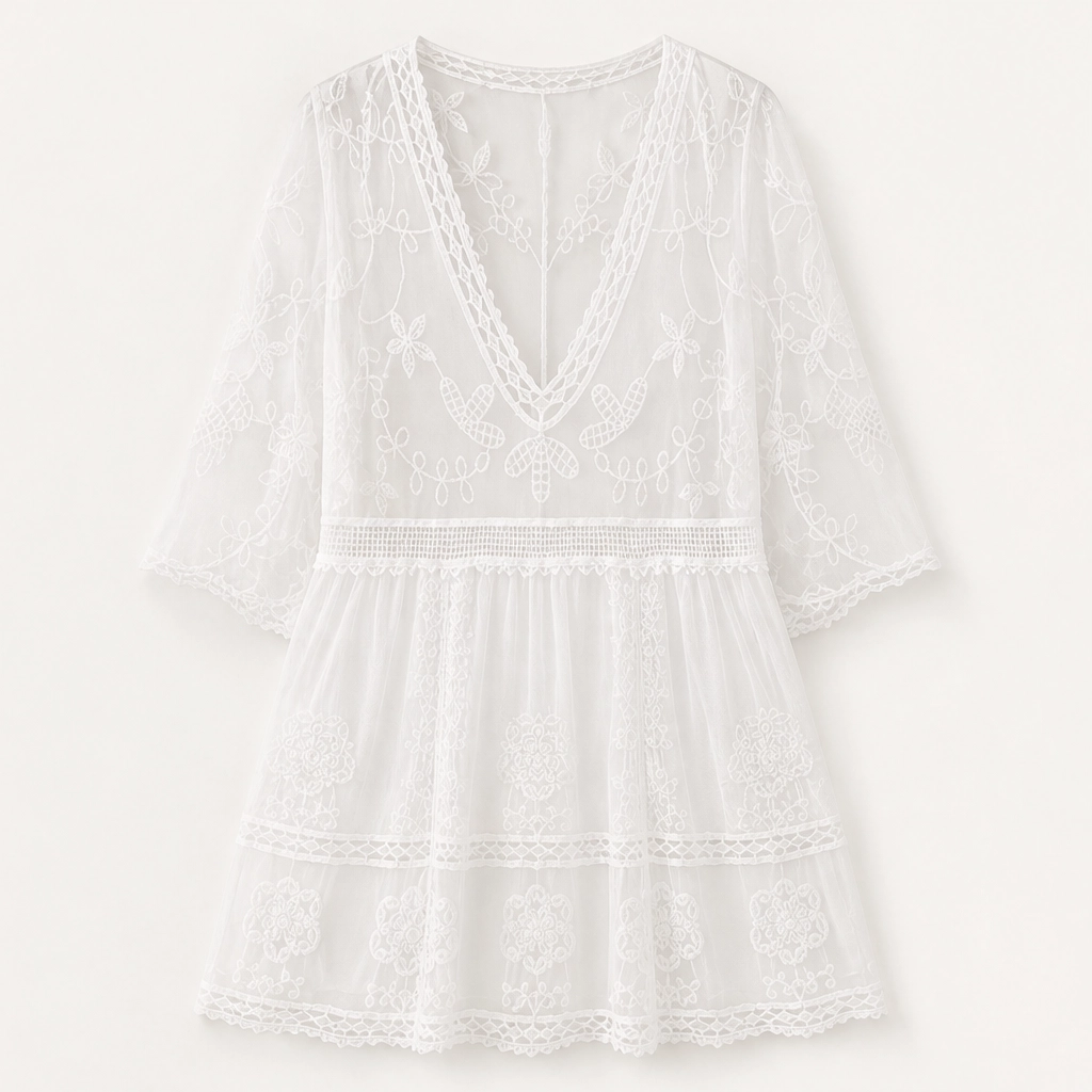 Calanova โ Embroidered Lace Sheer Beach Cover-Up Dress + 50% OFF