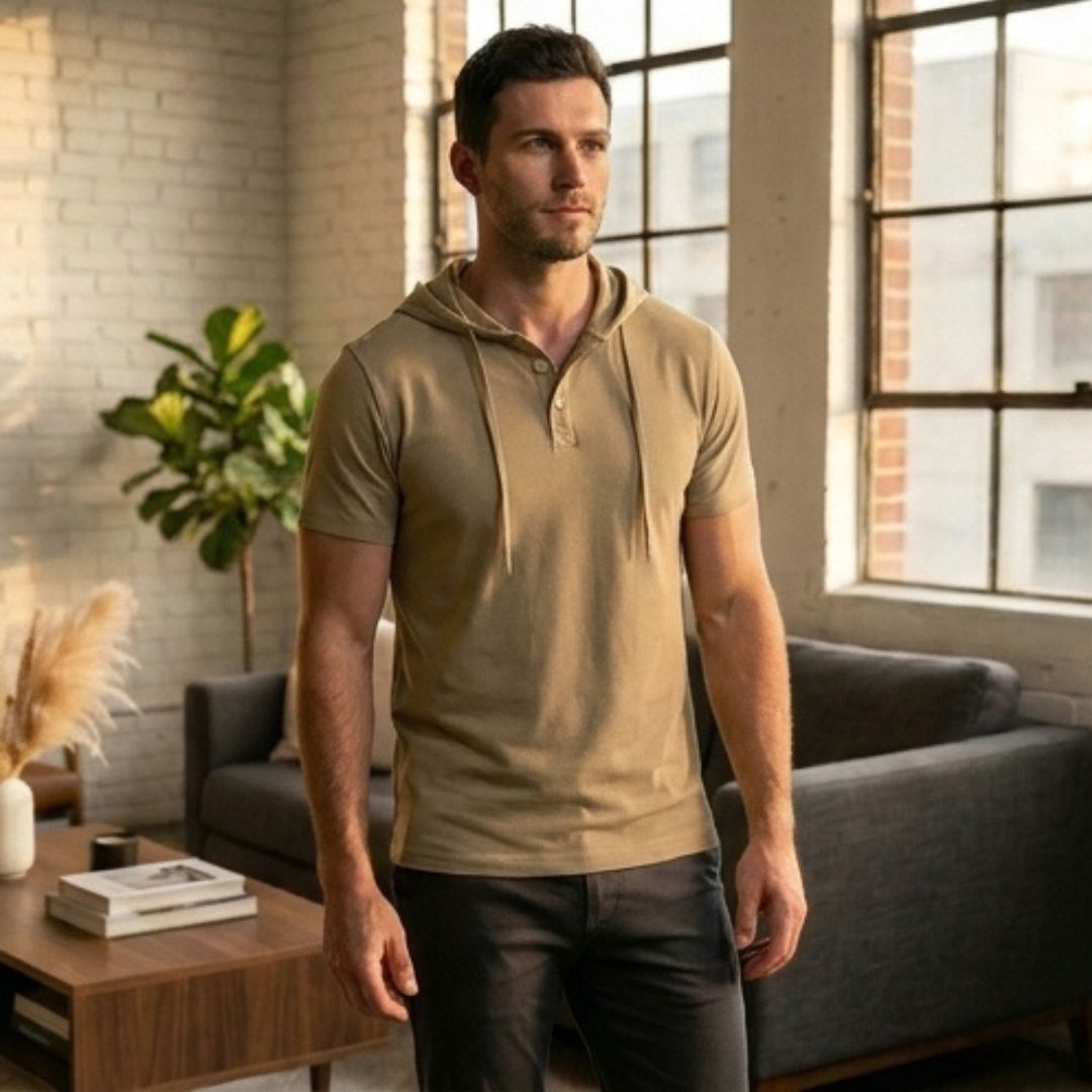 RidgeFormโข โ Hooded Henley Athletic Fit Short-Sleeve Tee + 50% OFF