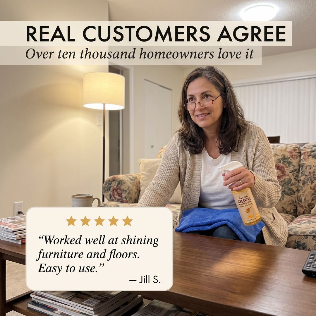 Burnishโข โ Beeswax & Essential Oil Wood Polish Spray with Sponge & Microfiber Cloth + 50% OFF