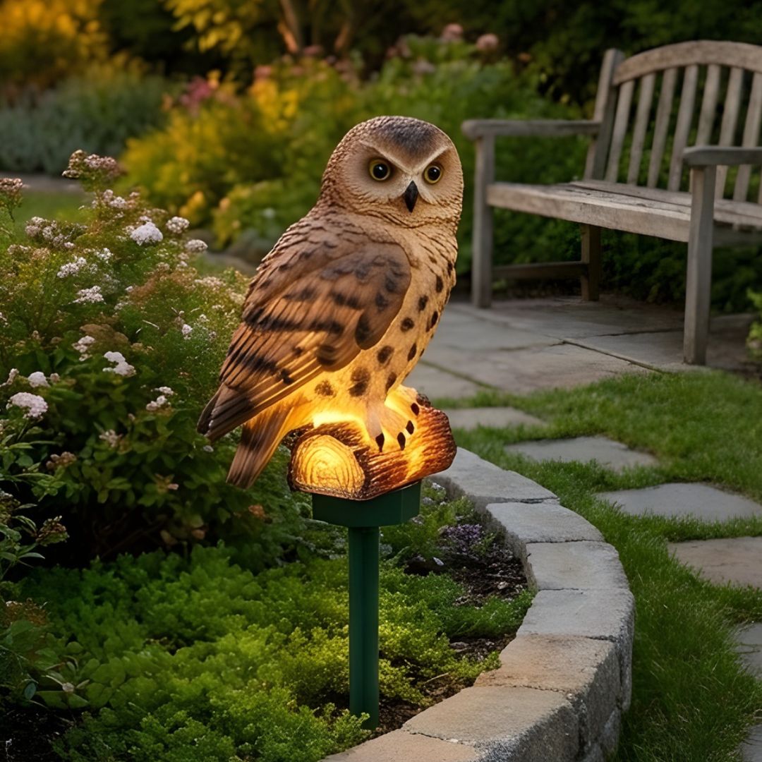 Embernestโข โ Solar Owl Garden Light, Waterproof, Auto On at Dusk + 1+1 FREE