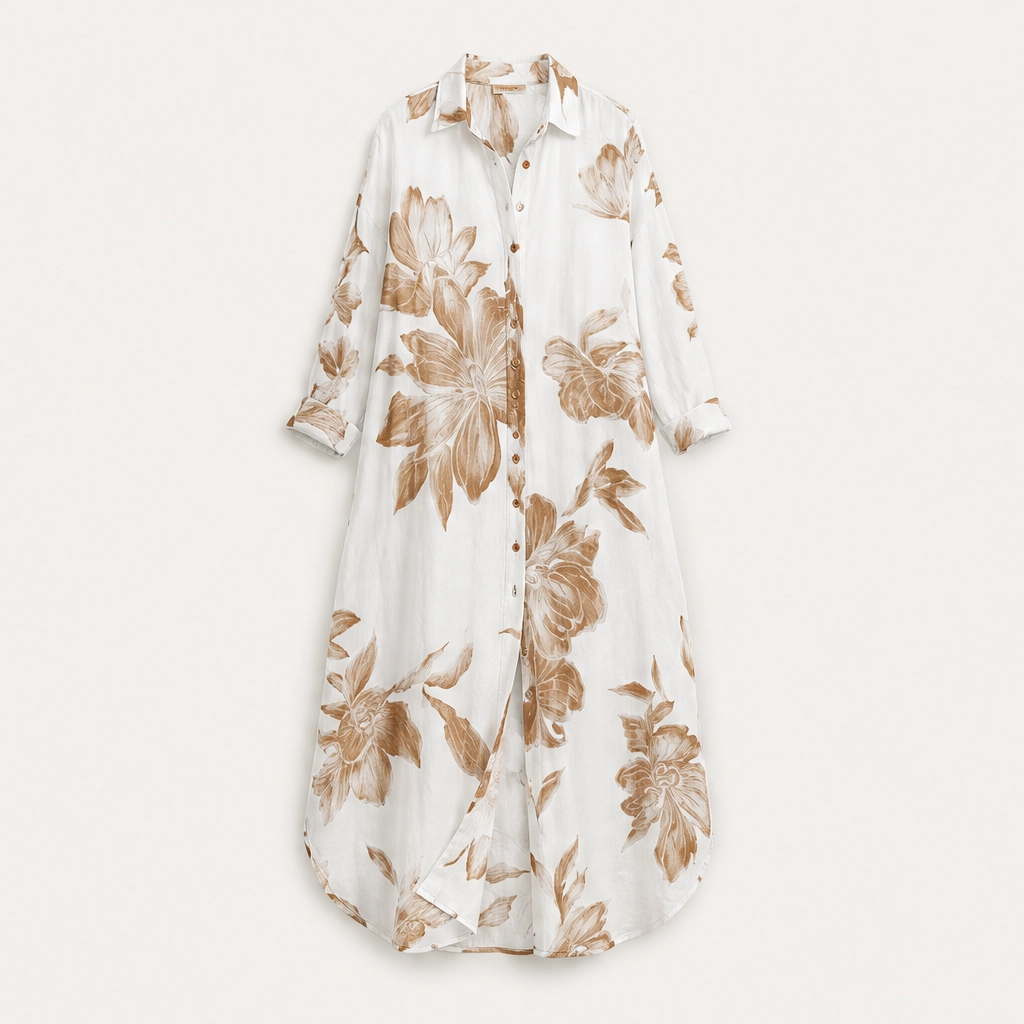 Solรจne โ Floral Print Adjustable-Waist Maxi Shirt Dress + 50% OFF