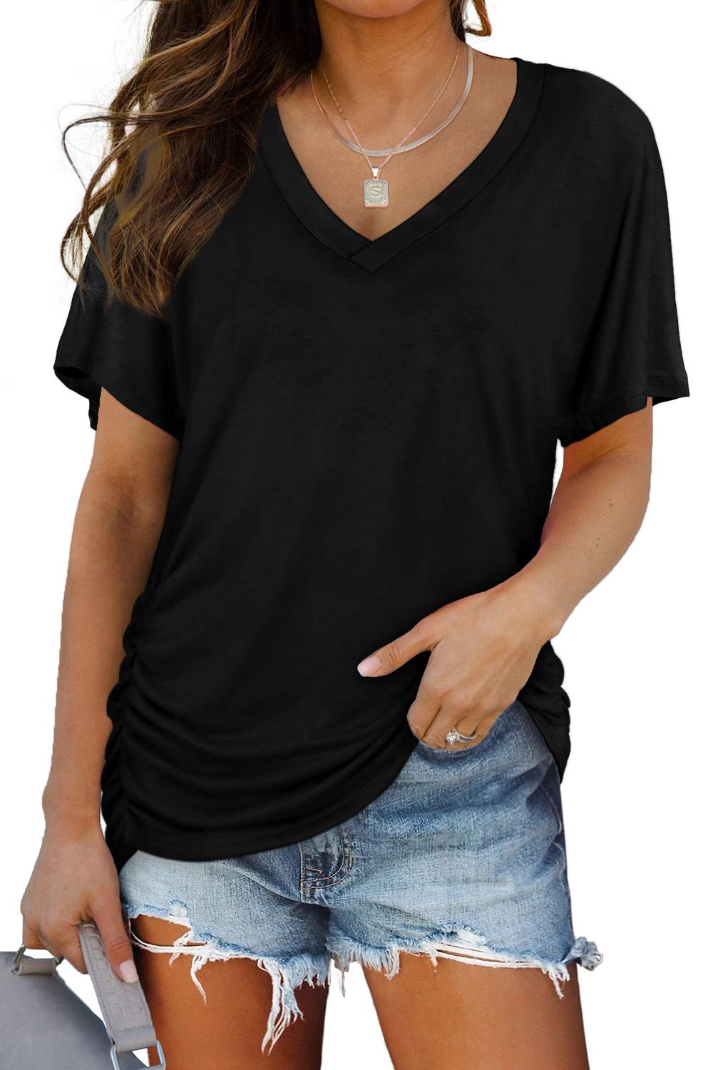 Drapelle โ Ruched Side-Shirring V-Neck Dolman Tee + 50% OFF