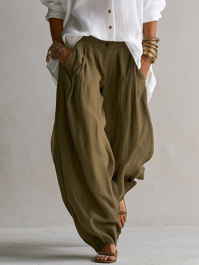 Sorrel โ Relaxed Linen-Feel Shirt & Lantern Pants Two-Piece Set + 50% OFF