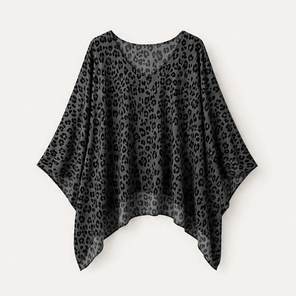 Rivena โ Leopard-Print Batwing Top with Asymmetrical Hem + 50% OFF