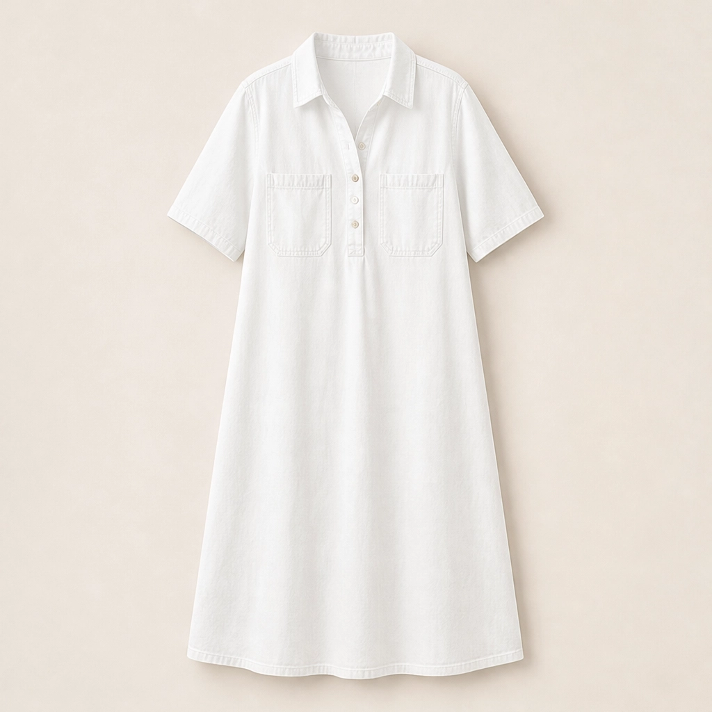 Wrenley โ Soft Real-Denim V-Neck Midi Shirt Dress with Pockets + 50% OFF