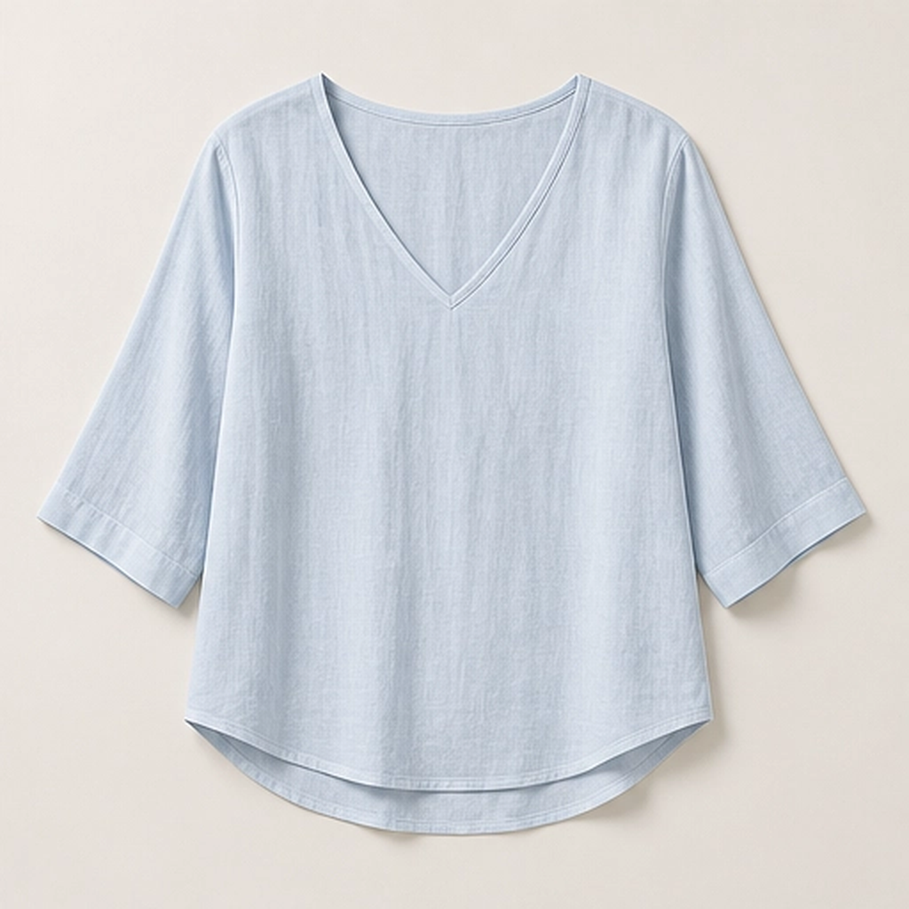 Drapelle โ Relaxed V-Neck 3/4 Sleeve Blouse + 50% OFF