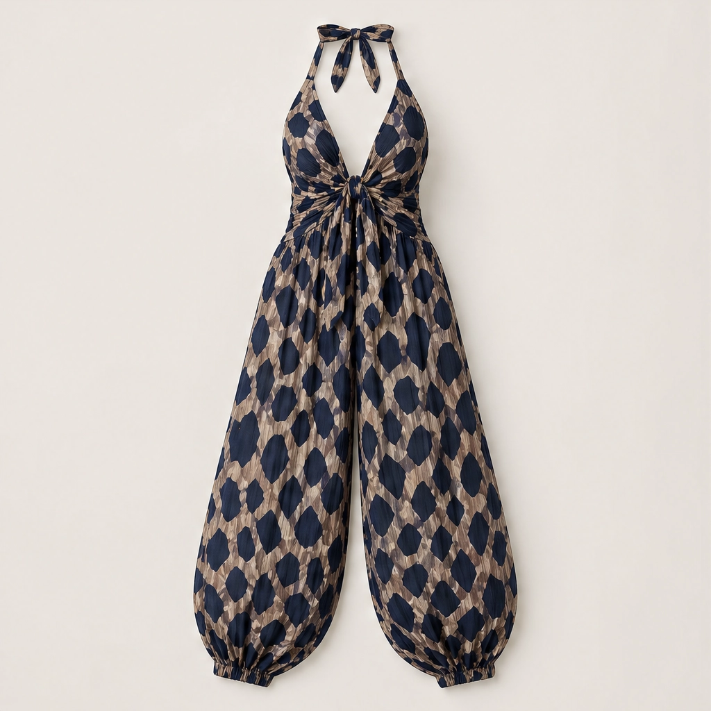 Savanne โ Animal Print Tie-Front Chiffon Wide-Leg Jumpsuit + 50% OFF