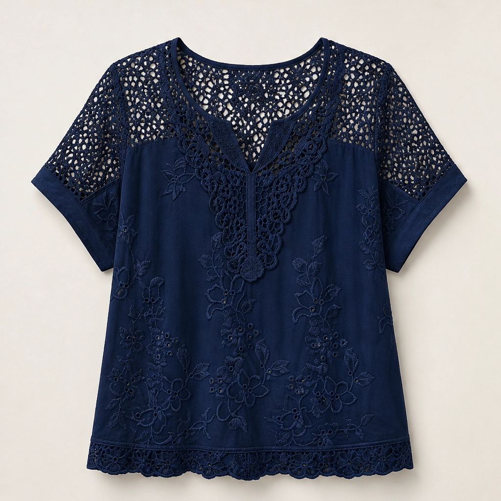 Lacewillow โ Embroidered Lace V-Neck Blouse with Relaxed Fit + 50% OFF