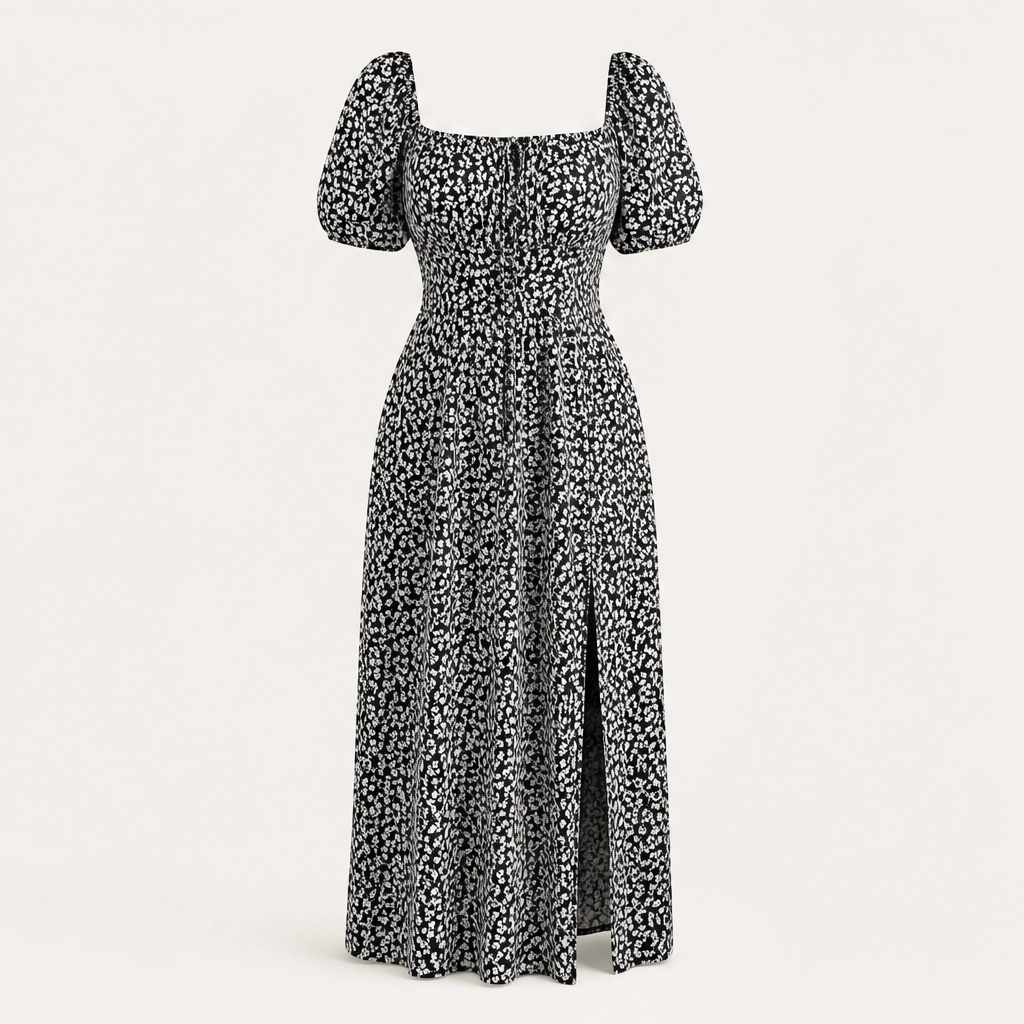 Fleurette โ Smocked Bodice Side-Split Floral Midi Dress + 50% OFF