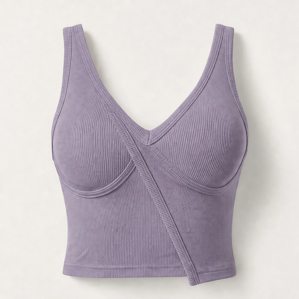 Poise โ Built-In Bra Ribbed V-Neck Fitted Tank Top + 50% OFF