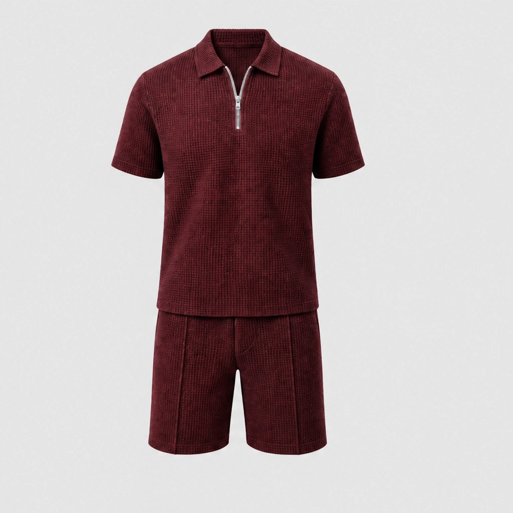 Driftcrestโข โ Breathable Waffle-Knit Zip Polo & Shorts Set + 50% OFF