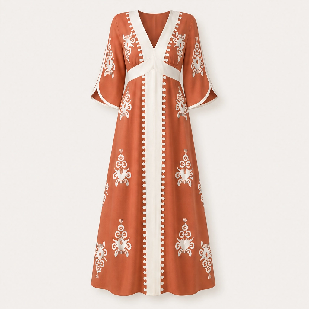 Solene โ V-Neck Waist-Defining Print Maxi Dress with Pockets + 50% OFF