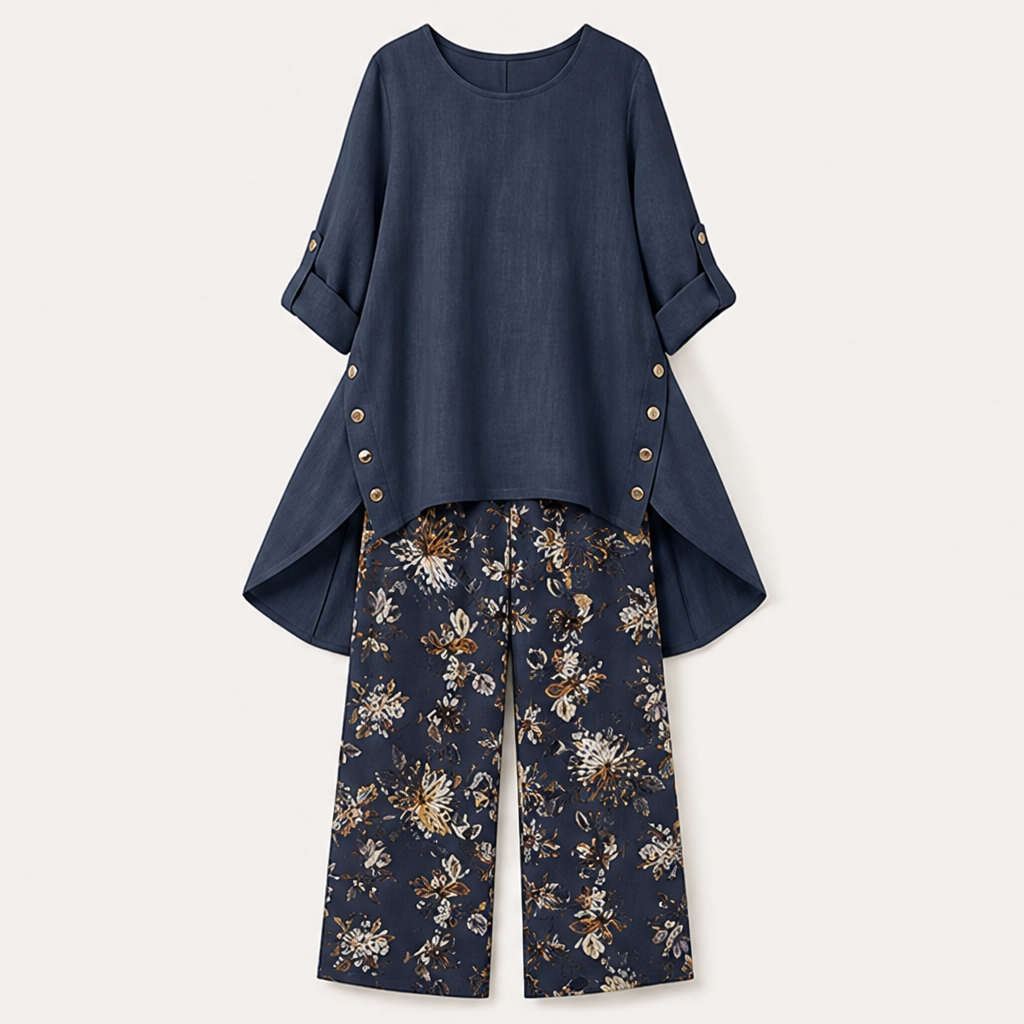 Marisol โ Breathable Cotton Linen High-Low Tunic & Wide-Leg Pants Set + 50% OFF