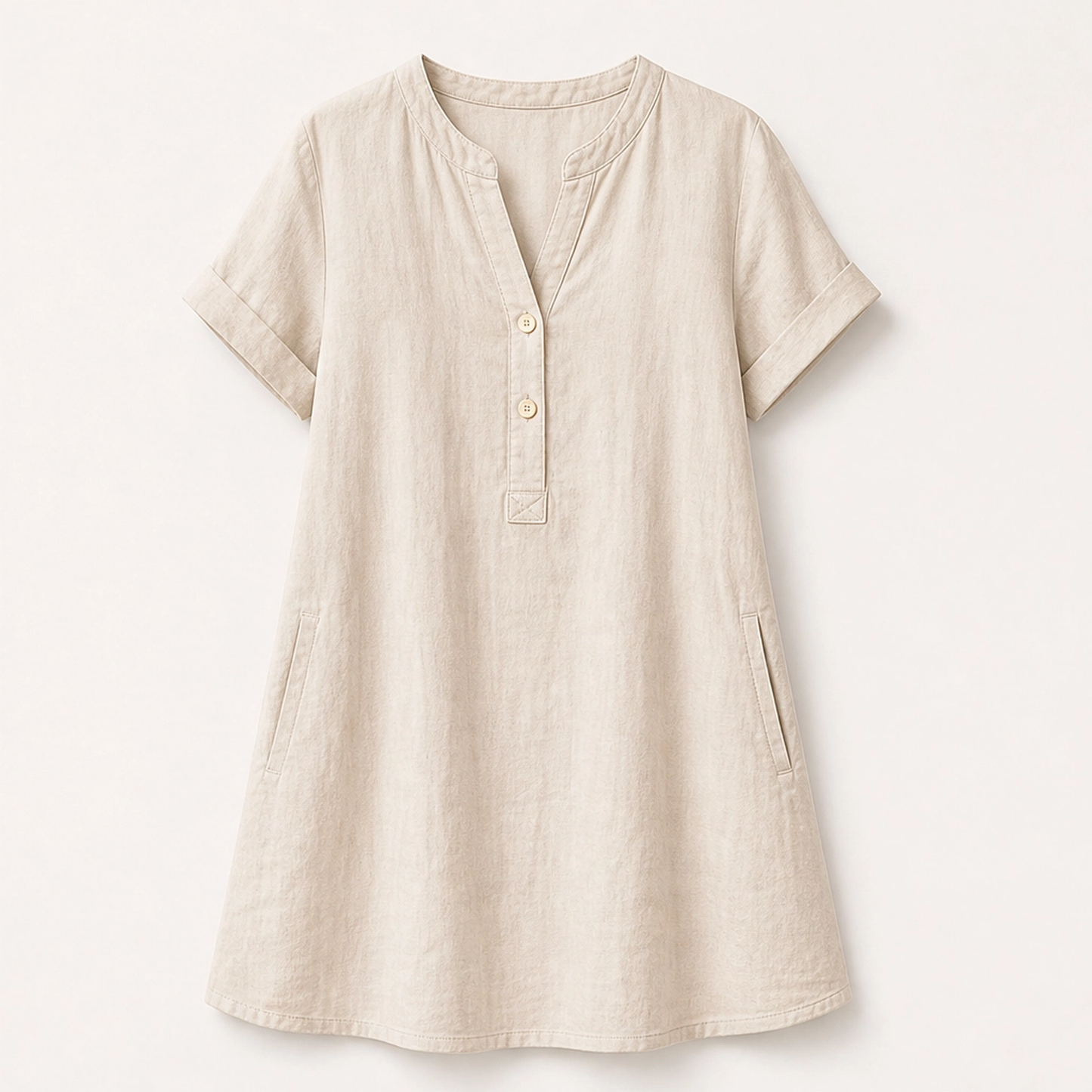 Willowen โ Relaxed-Fit V-Neck Tunic Dress with Pockets, Breathable Linen-Blend + 50% OFF