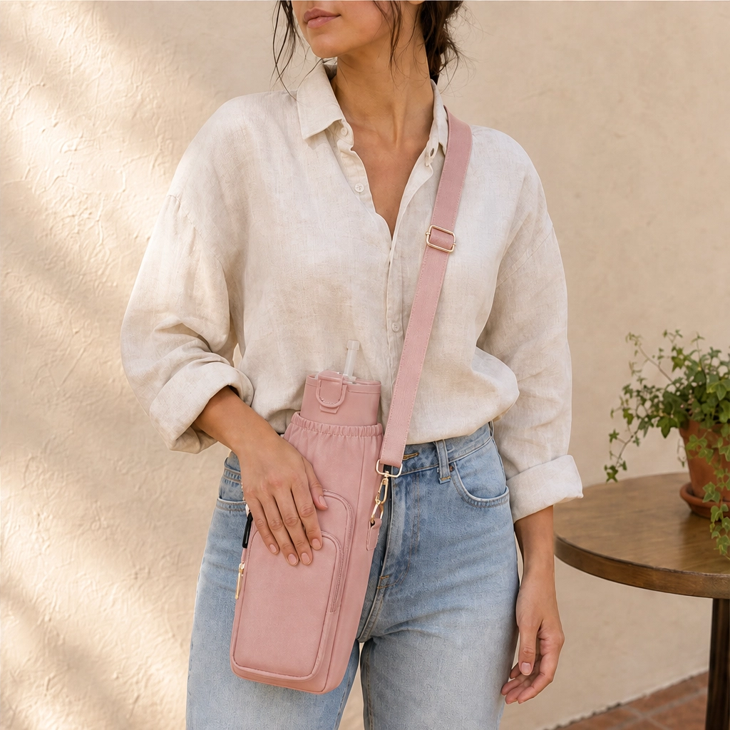 Voyaโข โ Insulated Crossbody Tumbler Carrier with Phone Pocket & Adjustable Strap + 50% OFF