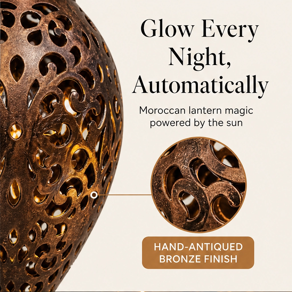 Duskwell โ Solar Teardrop Lantern with Moroccan Cutout Glow & Dusk-to-Dawn Sensor + 50% OFF