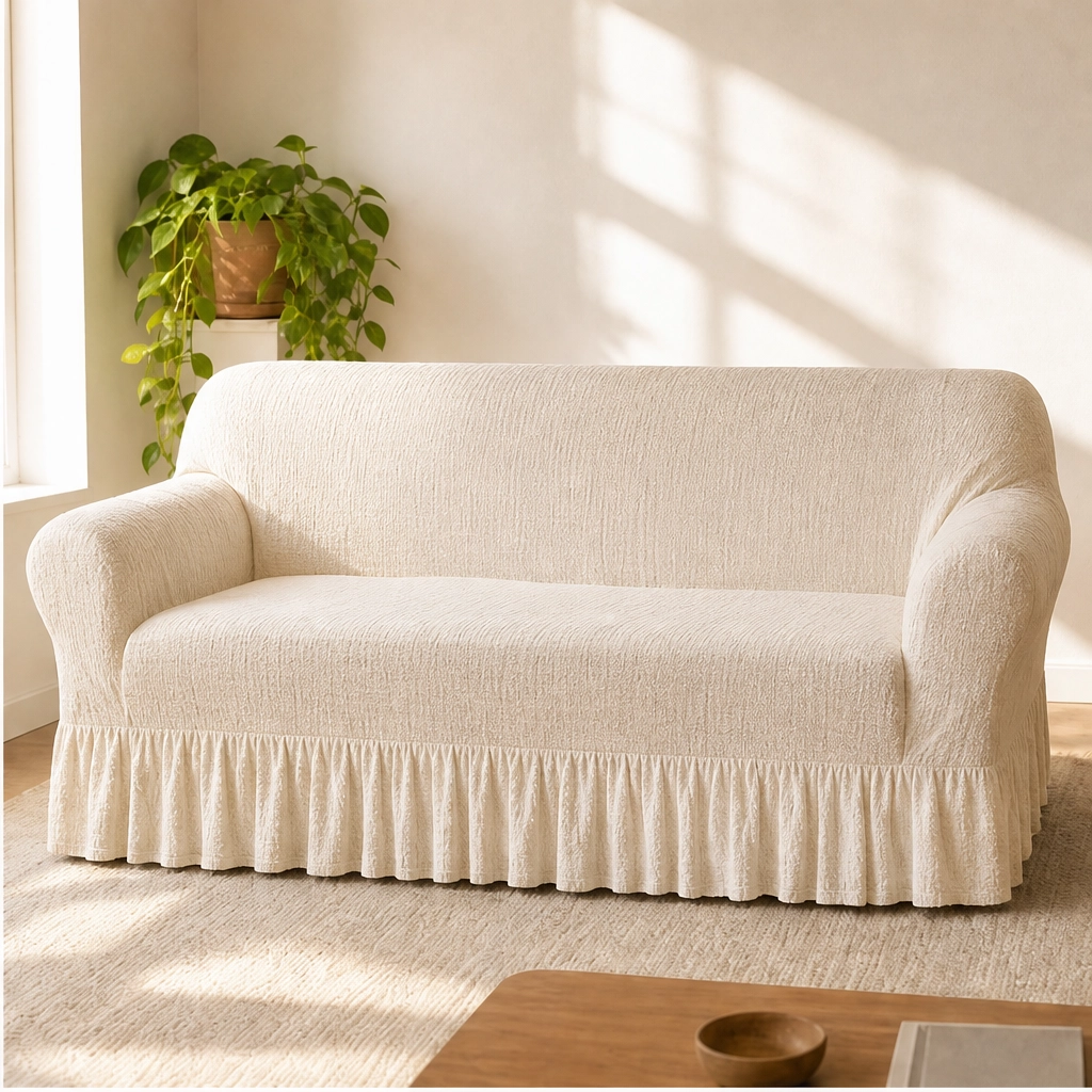 Willowdrape โ Stretch-Fit Skirted Sofa Slipcover with Ruffled Hem + 50% OFF