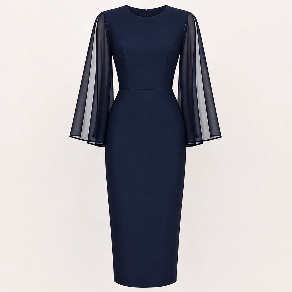 Soirelle โ Chiffon Cape-Sleeve Fitted Midi Dress + 50% OFF