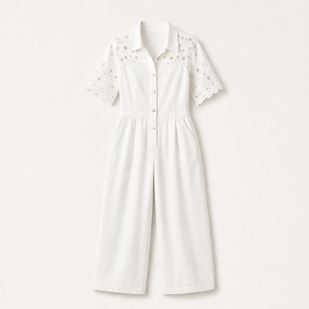 รclette โ Lace-Panel Wide-Leg Denim Jumpsuit + 50% OFF