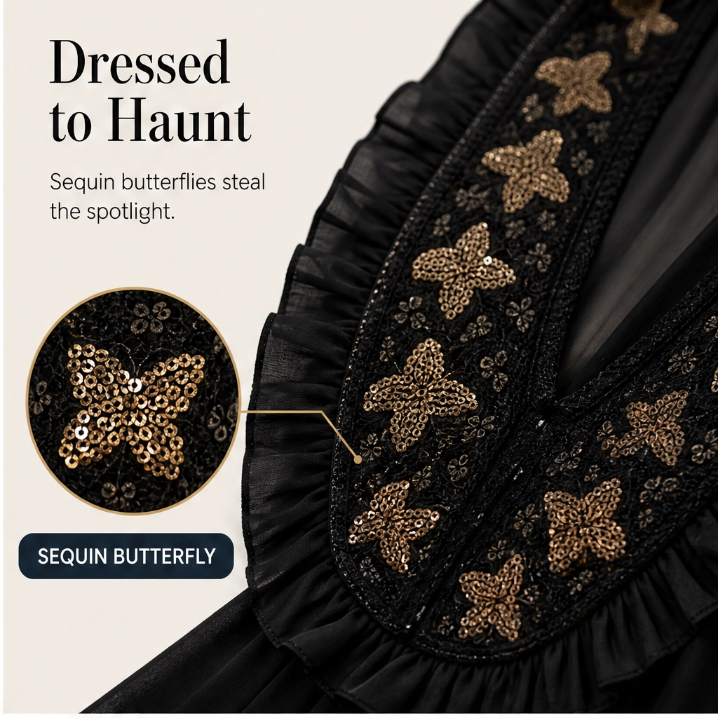 Sablewing โ Embroidered V-Neck Puff Sleeve Chiffon Mini Dress + 50% OFF