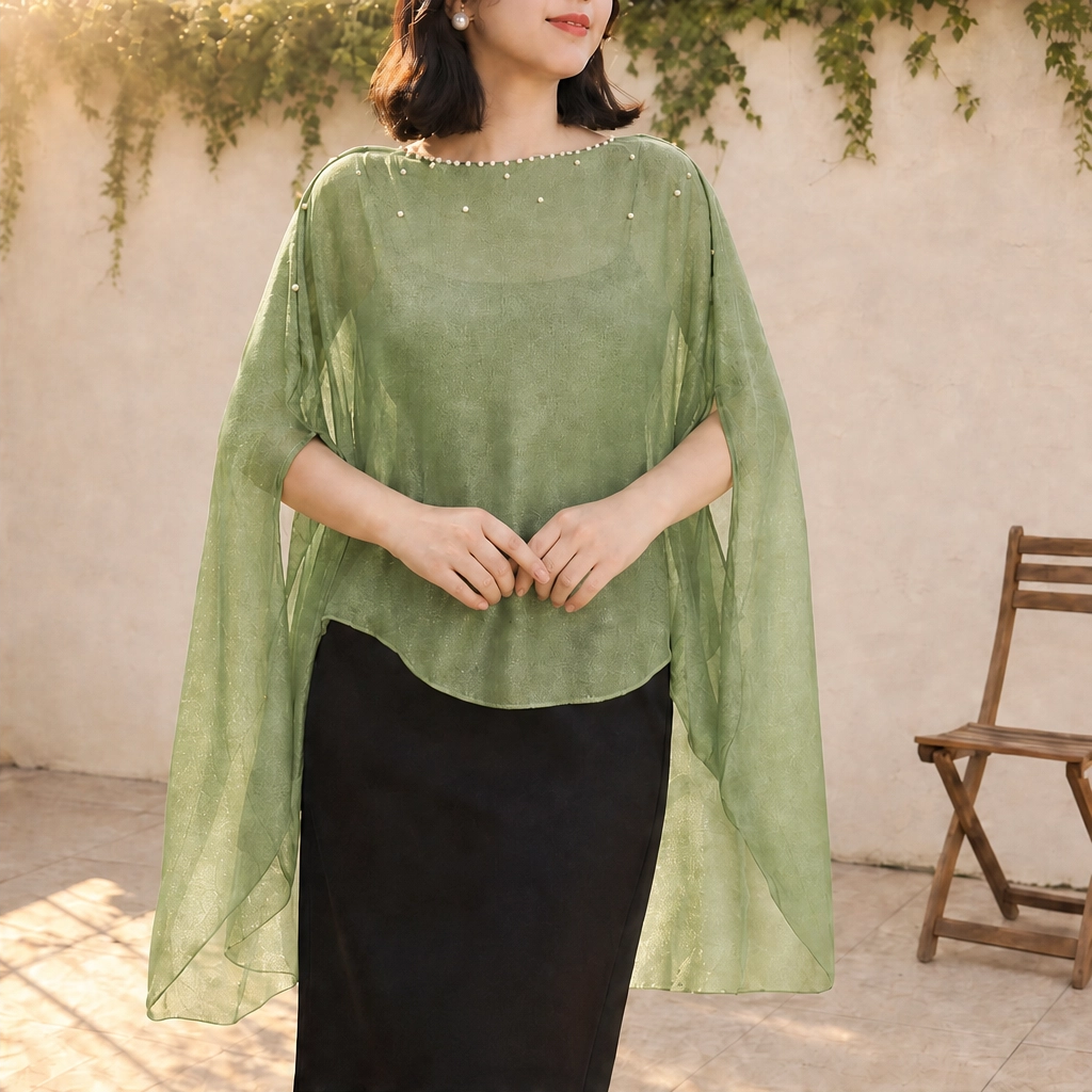 Gossamereโข โ Lightweight Linen Cape-Sleeve Drape Shawl + 50% OFF