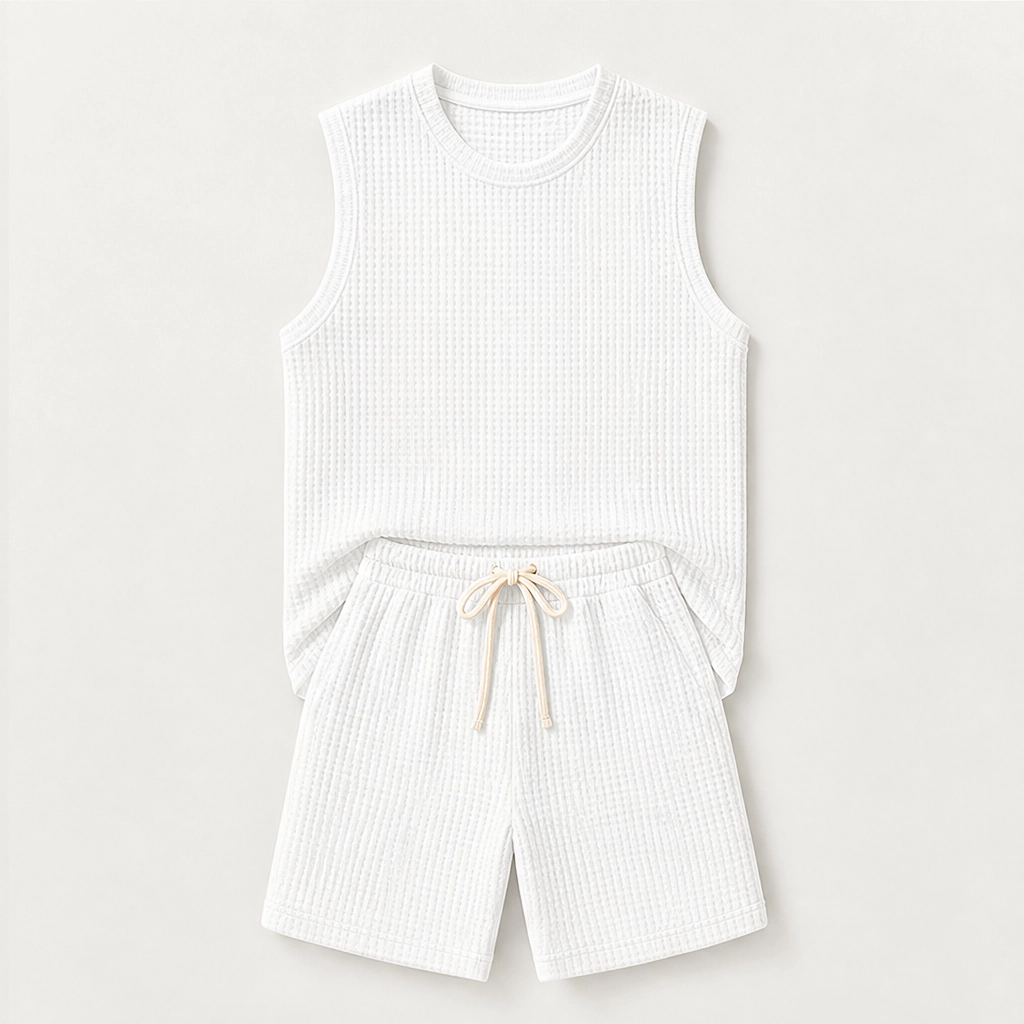 Weft โ Waffle Knit Sleeveless Tank & Shorts Set for Men + 50% OFF