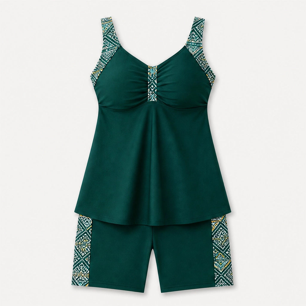 Marisol โ Tummy-Control Flowy Tankini Top & Boy Shorts Swimsuit Set + 50% OFF