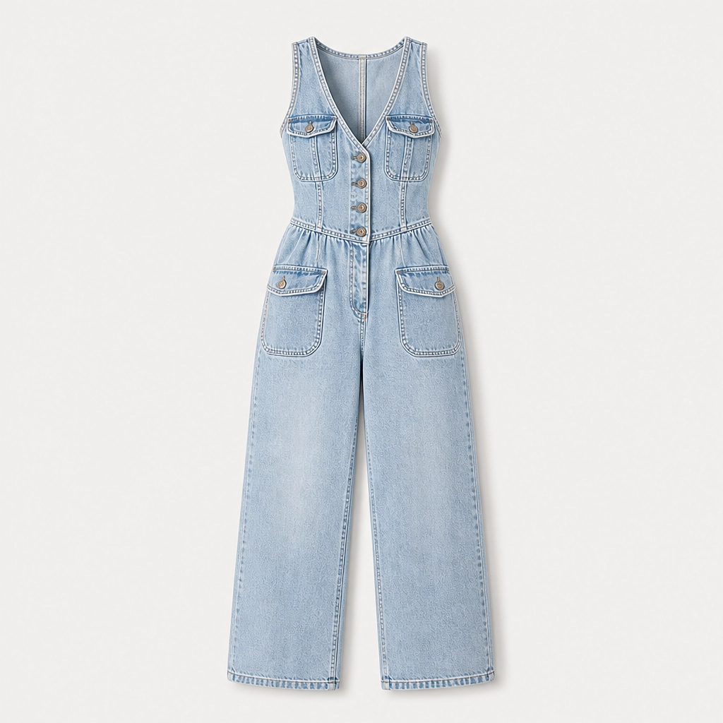 Willowdrift โ Button-Front Wide-Leg Denim Jumpsuit + 50% OFF
