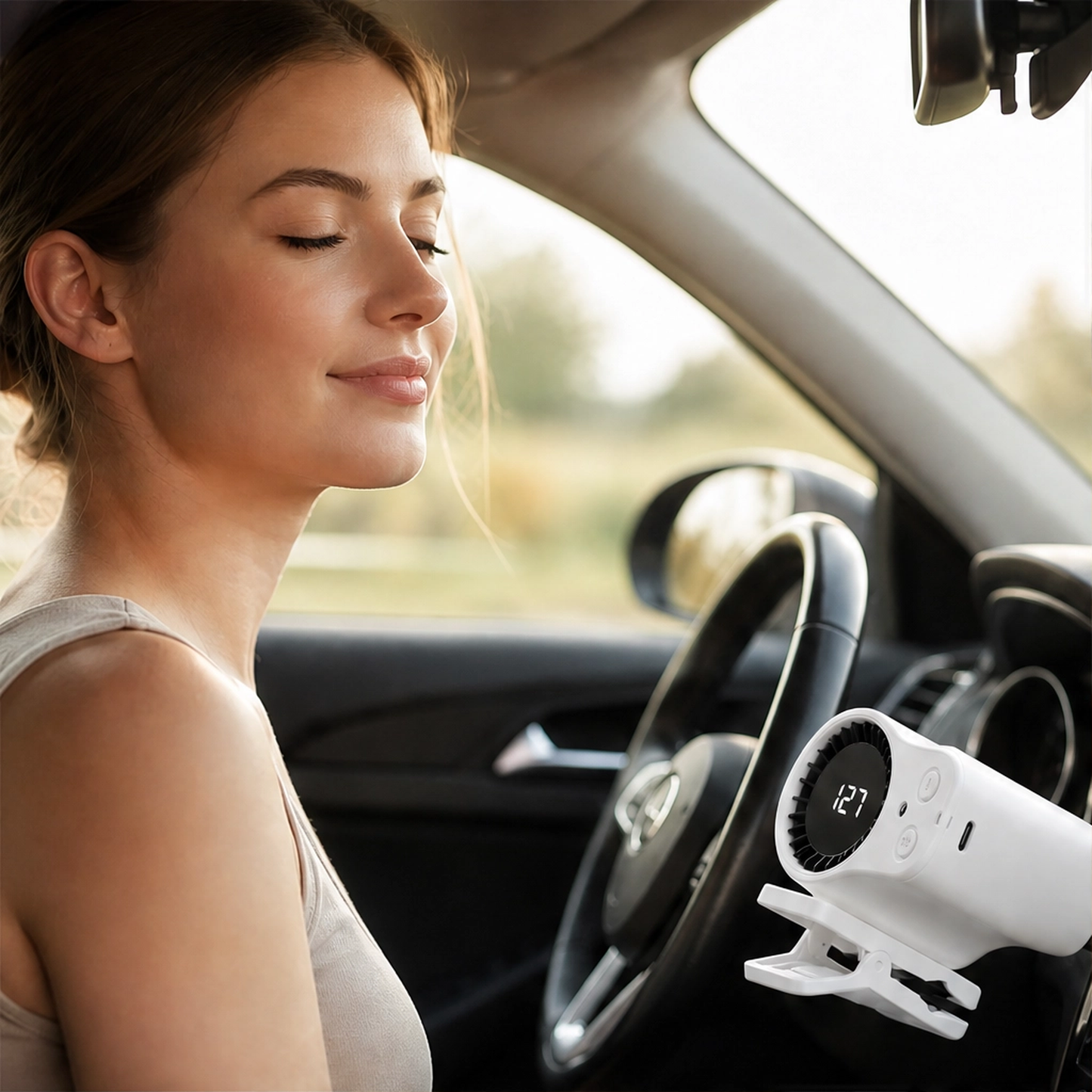 Zephraโข โ Turbo Vent-Clip Car Cooling Fan with LED Battery Display + 50% OFF
