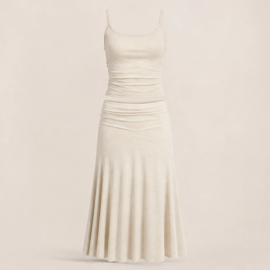 Velisse โ Fold-Over Waist, Draped Asymmetric Hem Two-Piece Skirt Set+ 50% OFF