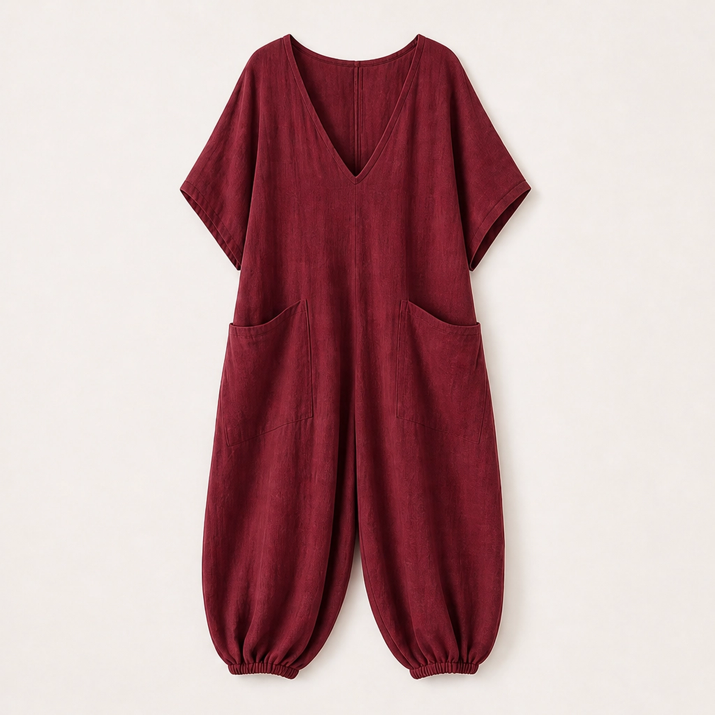 Willowmere โ Airy Linen-Blend V-Neck Oversized Jumpsuit with Pockets + 50% OFF