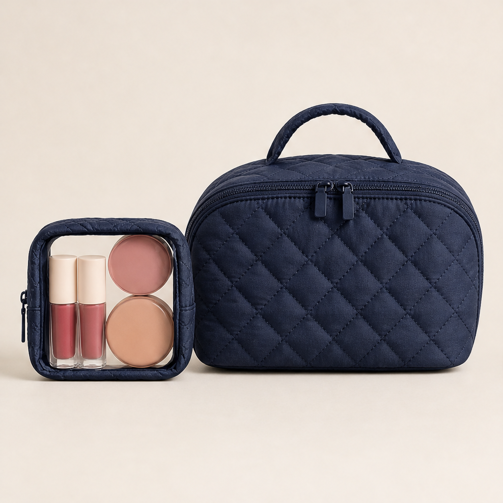 Layflat Studio โ 180ยฐ Lay-Flat Quilted Travel Makeup Bag + 50% OFF Navy
