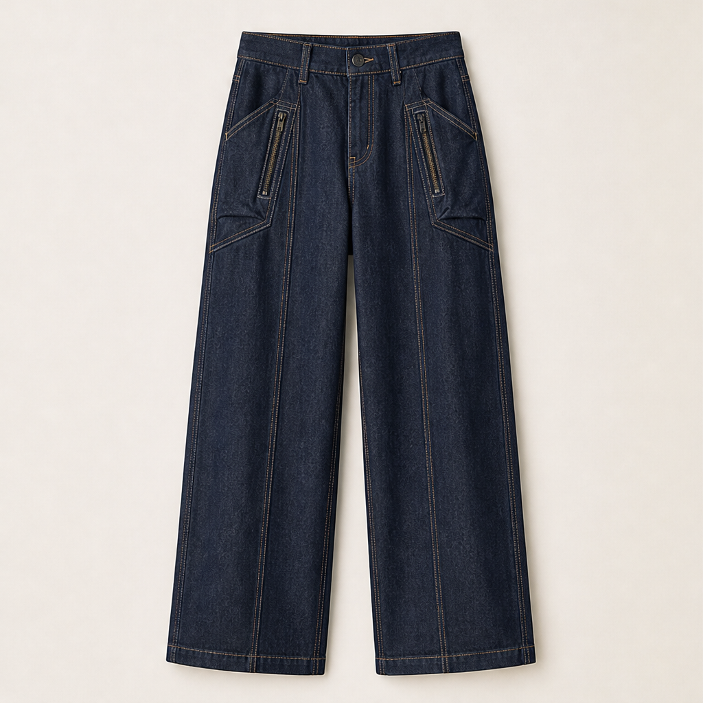 Denwick โ Faux Denim Stretch Cargo Pants with Zip Pockets + 50% OFF Navy