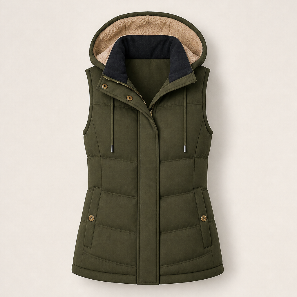 Sherwarm โ Sherpa-Lined Fitted Insulated Vest with Hood + 50% OFF Olive