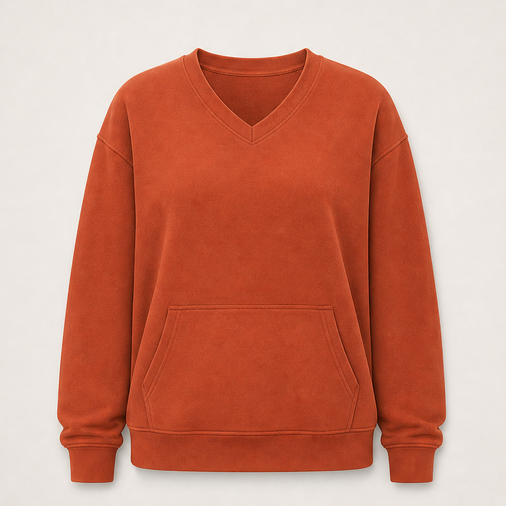 Softmere โ Kangaroo Pocket V-Neck Oversized Sweatshirt + 50% OFF Rust
