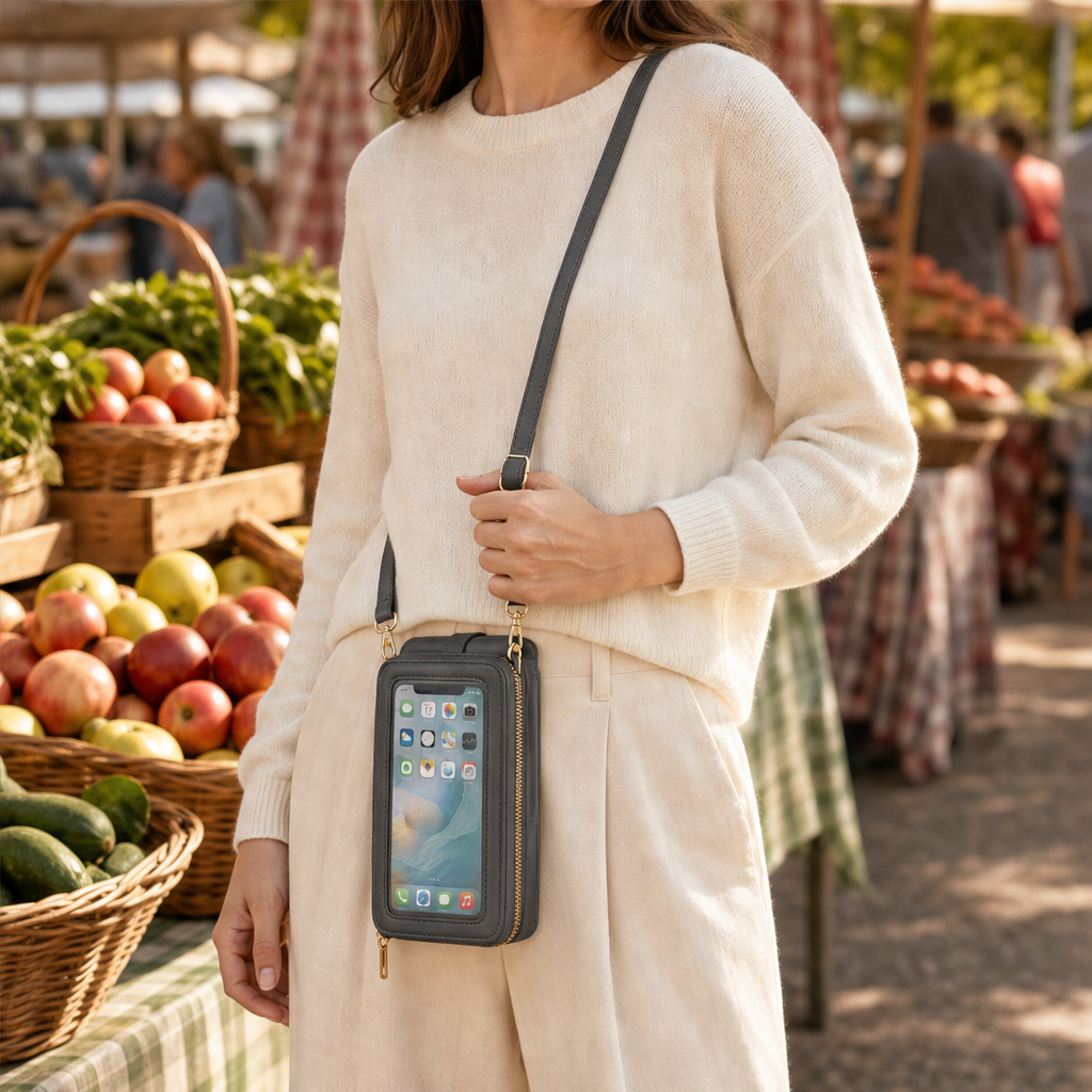 Clairpoche โ Touchscreen Window Crossbody Phone Wallet + 50% OFF Grey