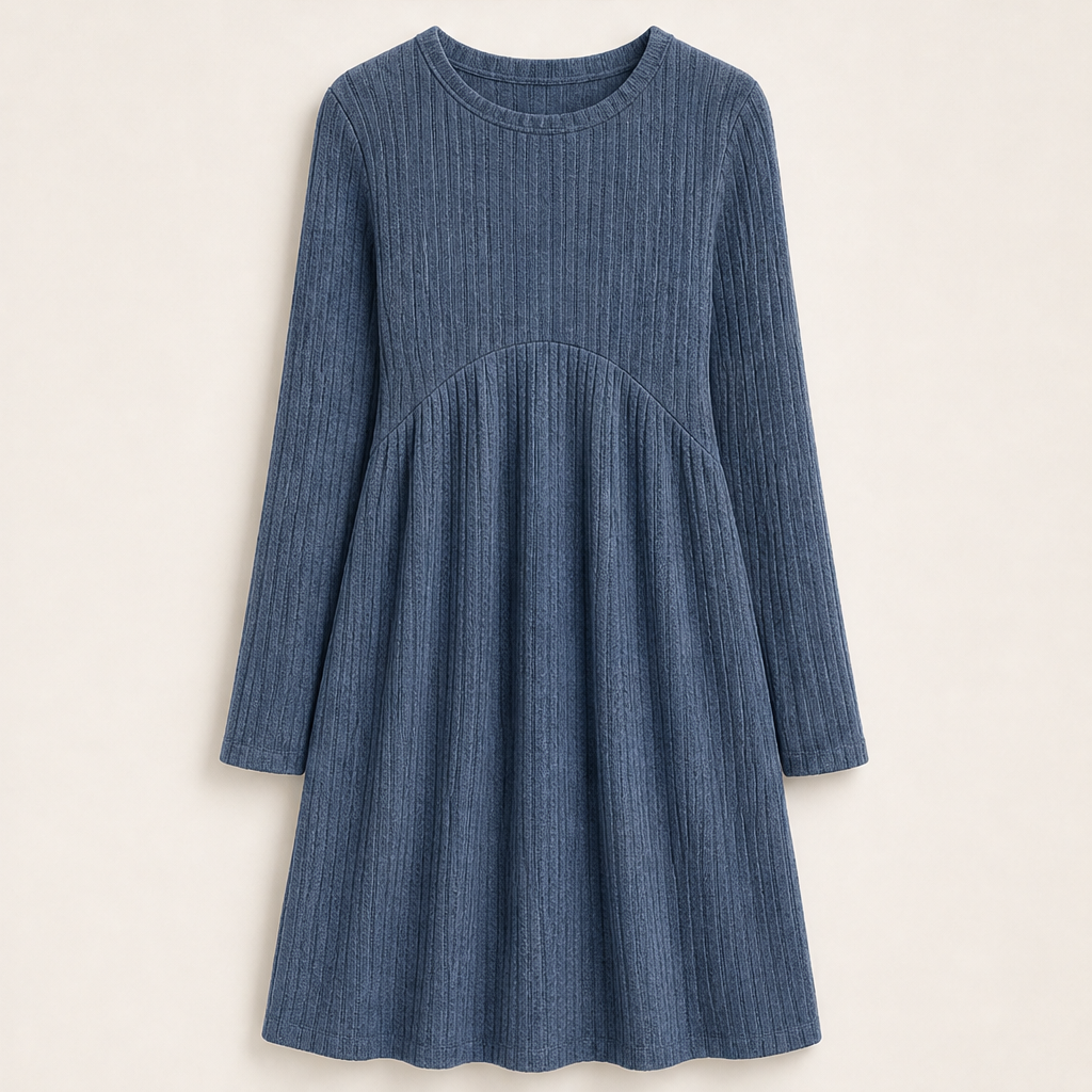Cambrielle โ Ribbed A-Line Midi Dress with Hidden Pockets + 50% OFF Navy