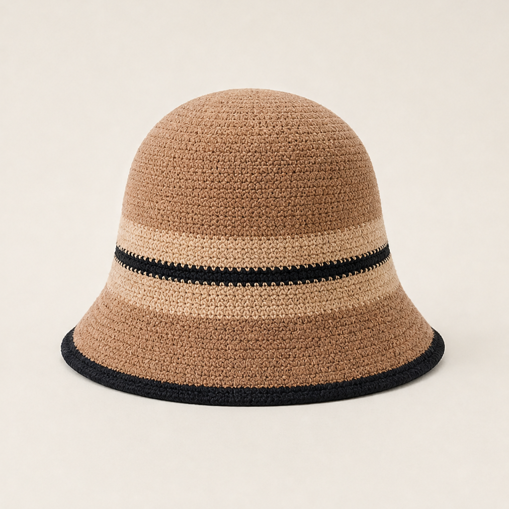 Clochet โ Foldable Striped Knit Cloche Bucket Hat + 50% OFF Beige