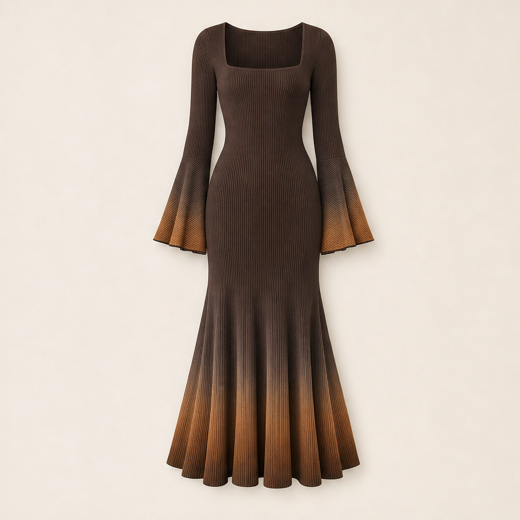 Sablecroft โ Ombre Ribbed Knit Fitted Mermaid Midi Dress + 50% OFF Brown